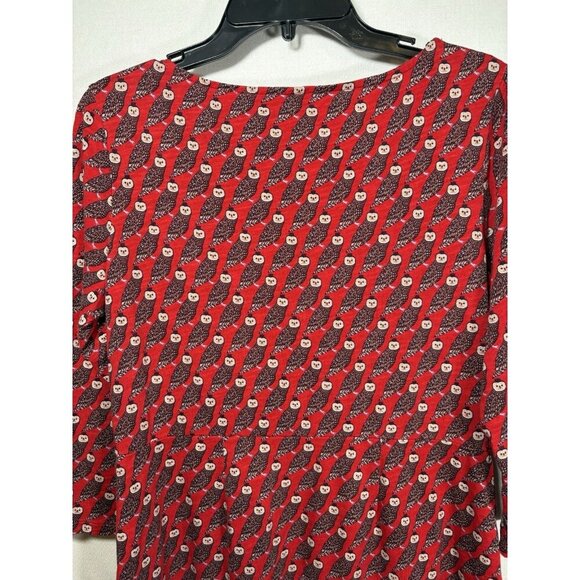 BODEN Regal Owl Penny Jersey Red 100% Cotton Dress Size 10P Animal Print Pockets - Picture 8 of 10
